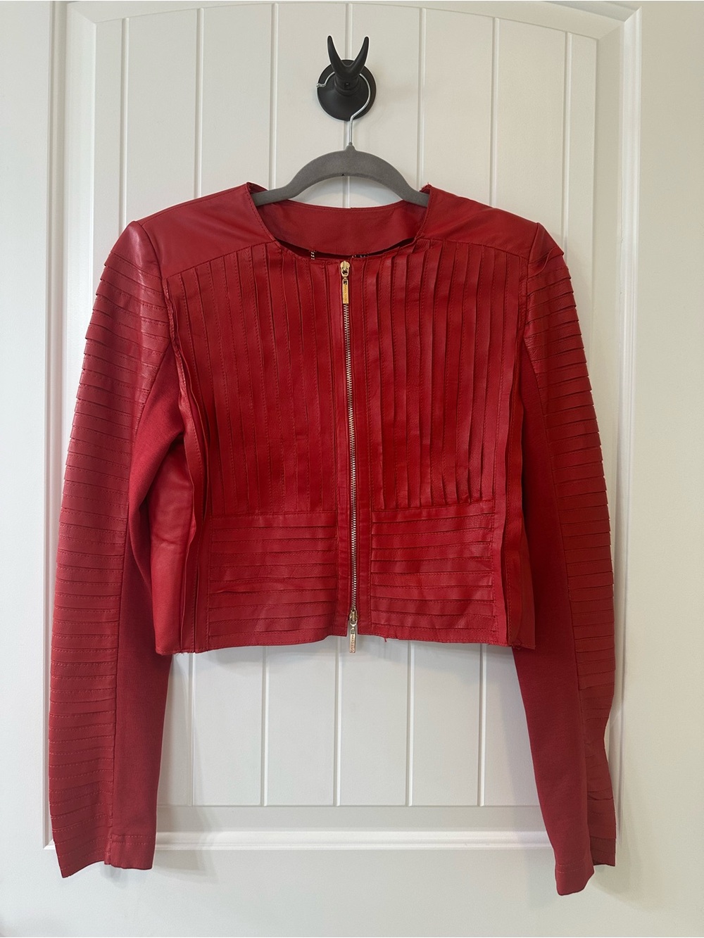 Marciano Red Lamb Leather Textured Women's Blazer Size-M